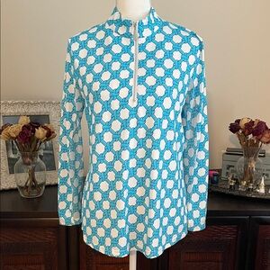 Lulu-B Blue and White Geometric Top